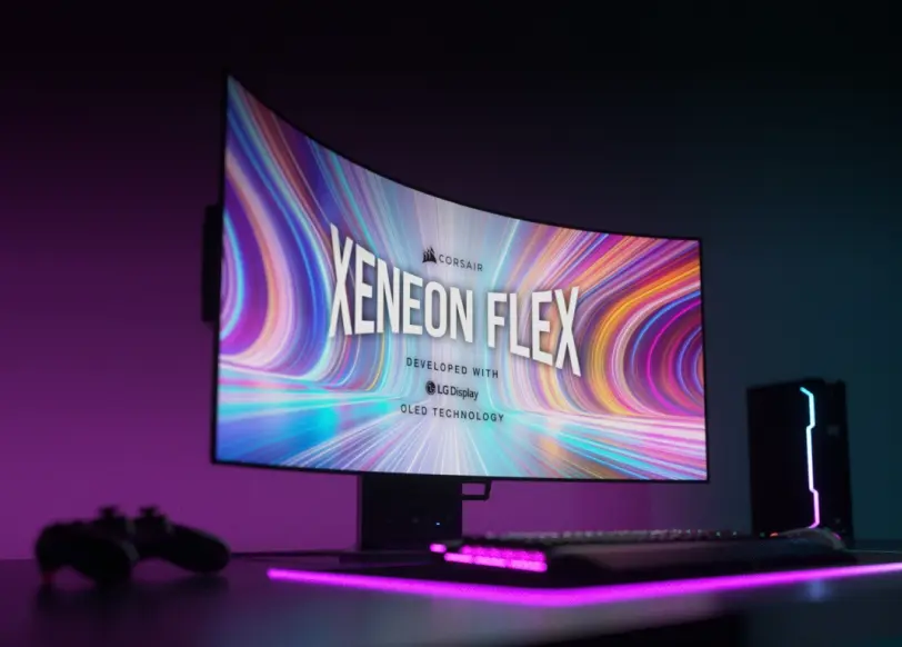 Angled view of Xeneon Flex monitor