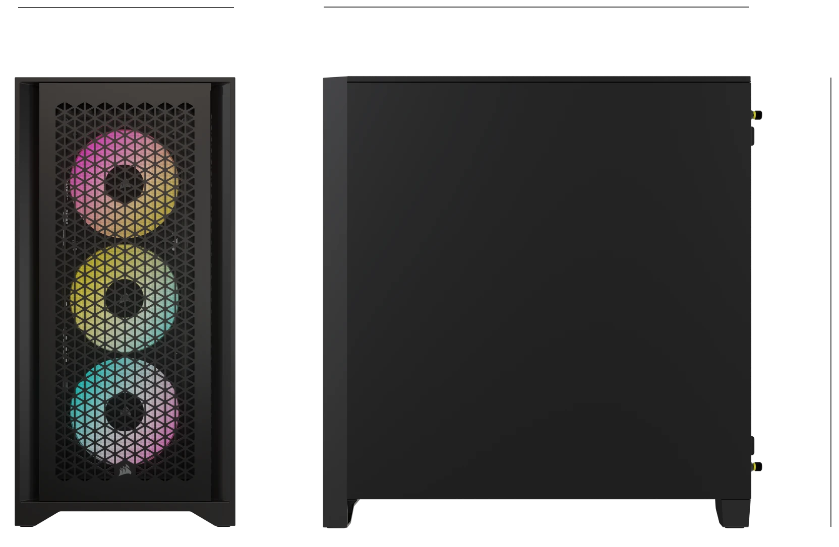 Head-on view of empty 4000D RGB AIRFLOW PC case showing fan capacity.