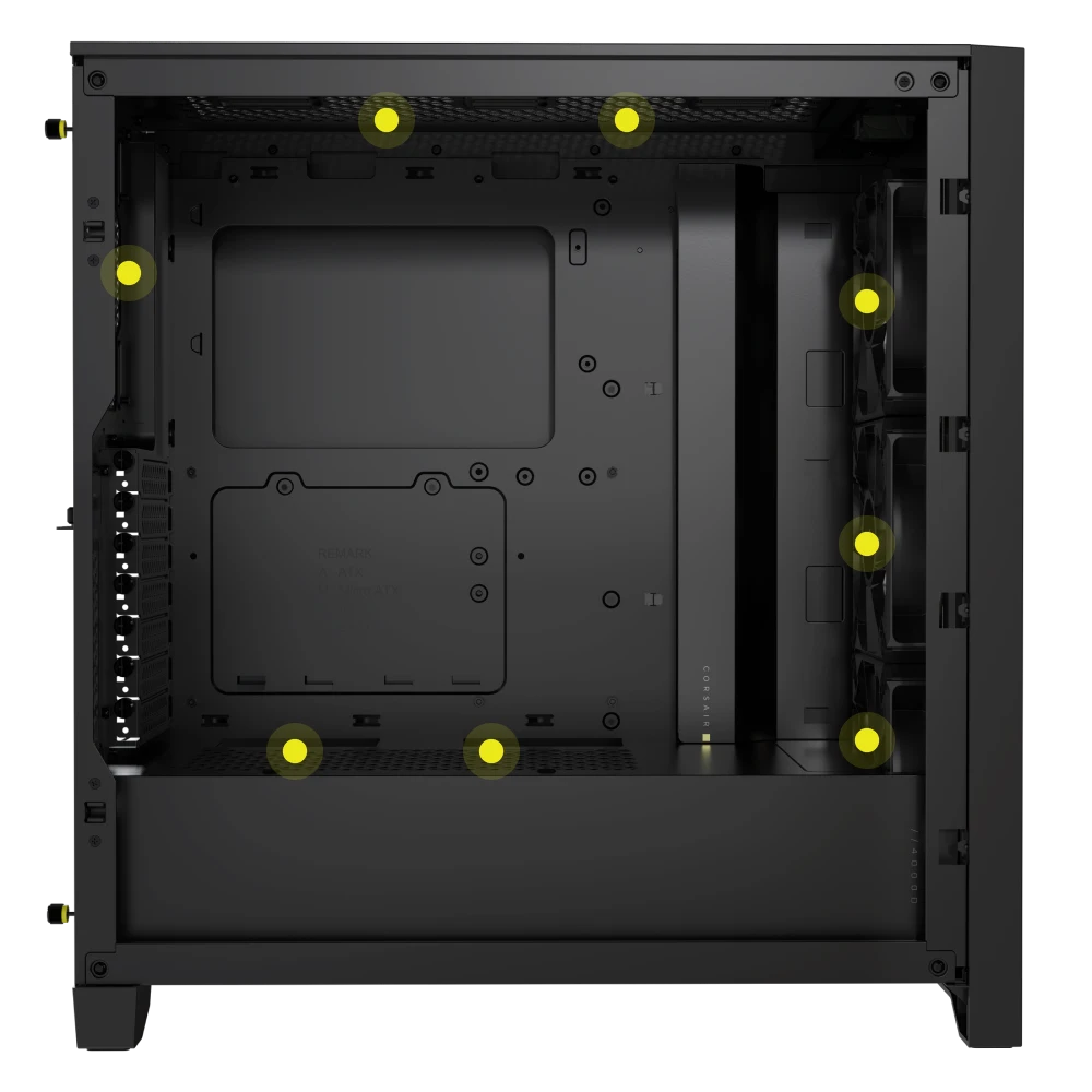view of empty 4000D RGB AIRFLOW PC case showing fan capacity.