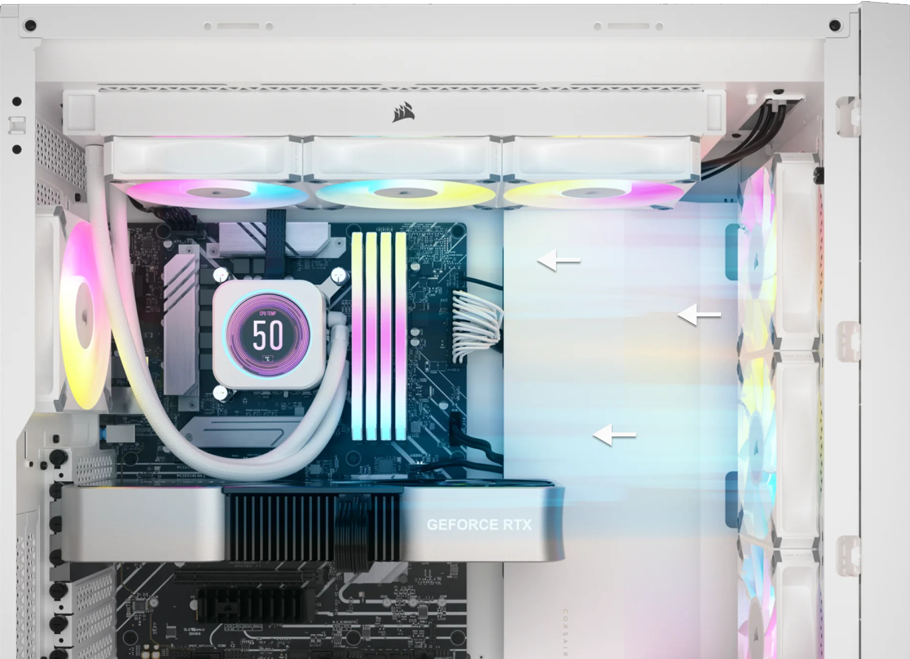 A view of 5000D RGB AIRFLOW with ventilated front panel.
