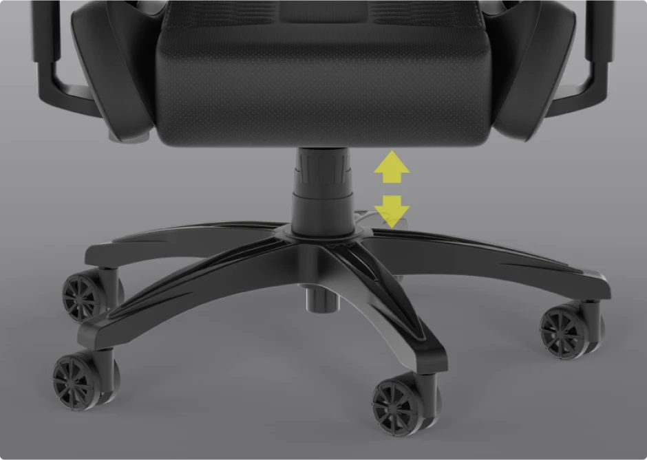 TC100 RELAXED gaming chair base and arm showing height adjustments.