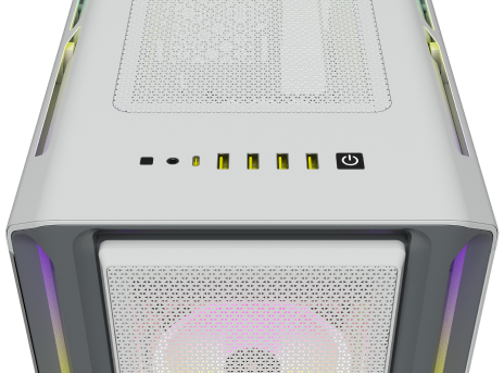 Panel frontal de E/S del chasis de PC para juegos 5000T RGB con diversas conexiones.