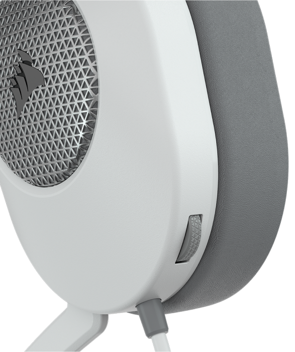 Cận cảnh tai nghe chơi game có dây HS65 SURROUND hiển thị nút chỉnh âm lượng trên cốc tai trái.