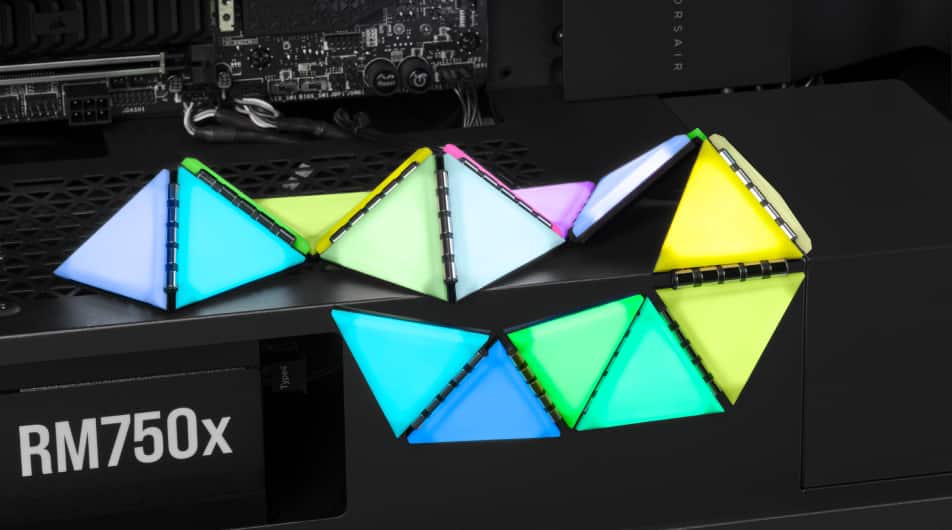 iCUE LC100 Case Accent RGB LED Lighting Panels, Mini Triangle with magnetic connecting rods