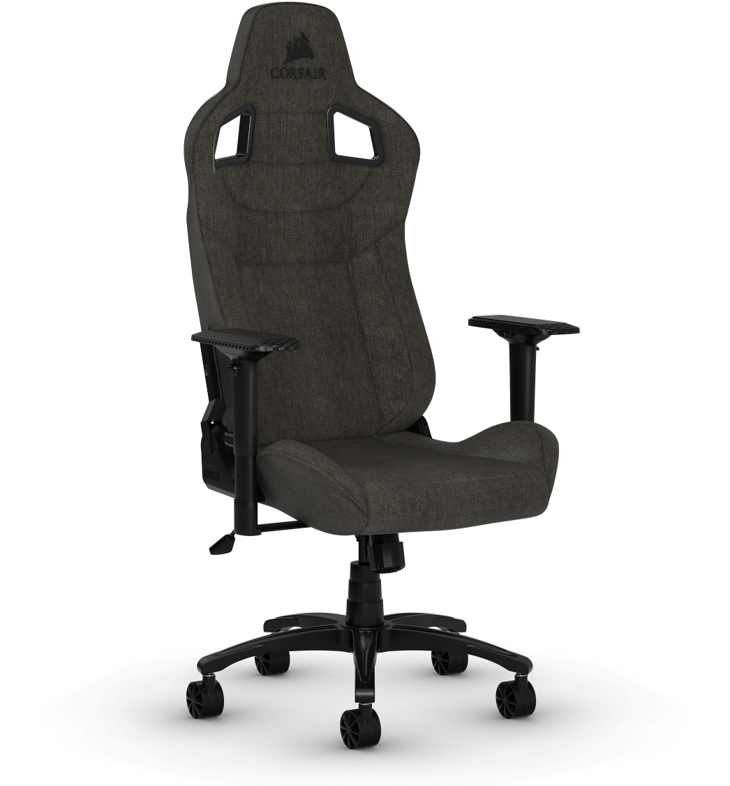 Breathable Soft Fabric Exterior, Padded Neck Cushion, Memory Foam Lumbar Support, 4D Armrests, 180 Degree Recliner, Easy Assembly Polyester Fabric Gaming Office Chair Grey/Black Corsair T3 Rush